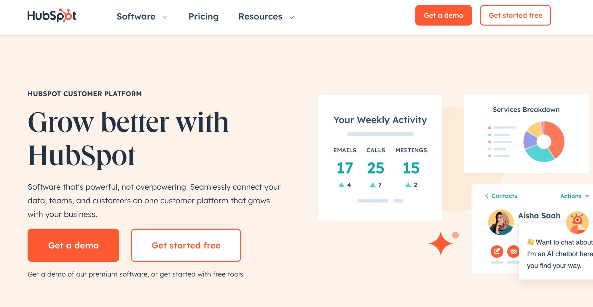 A screenshot of the HubSpot website homepage 